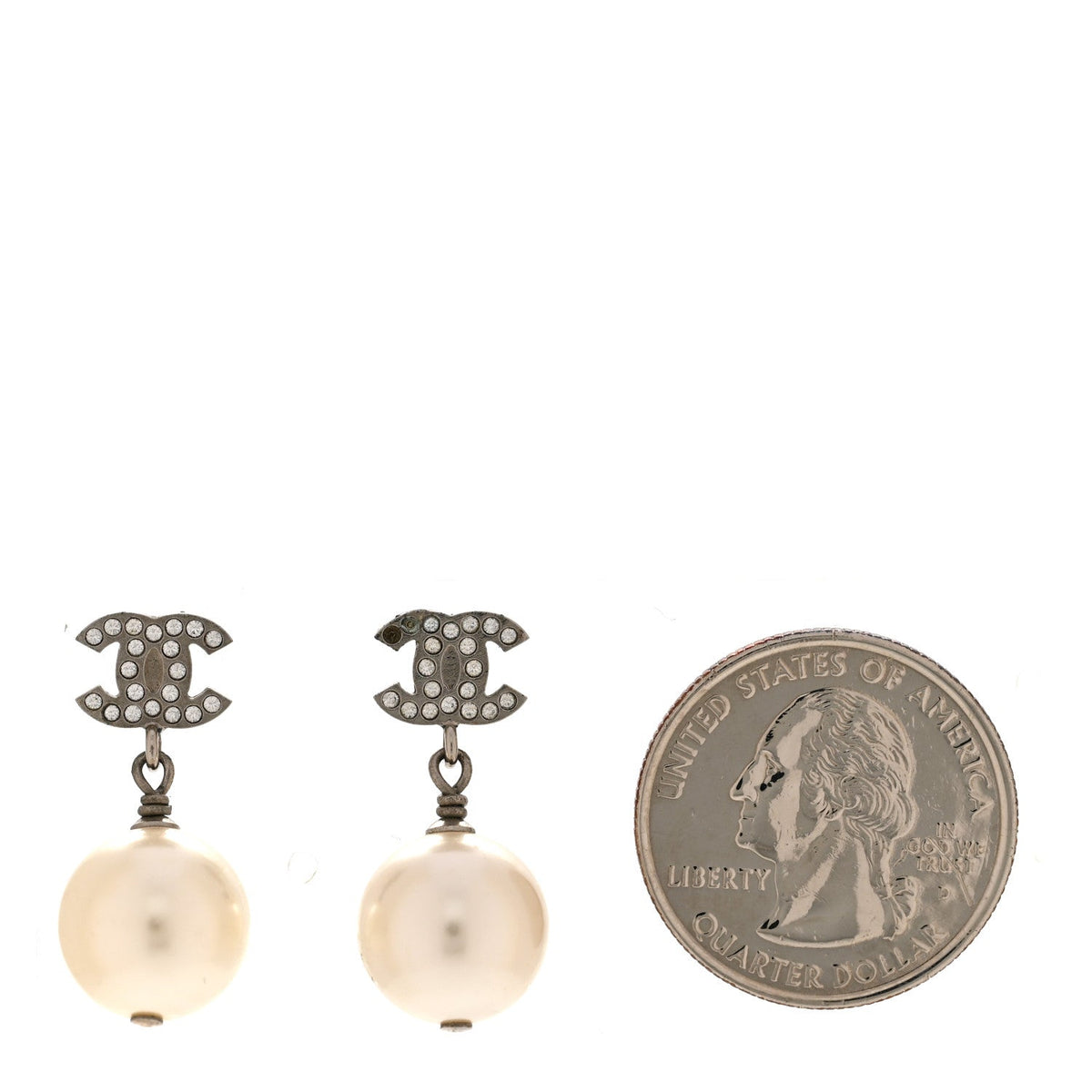 Crystal Pearl CC Drop Earrings Silver Pearly White