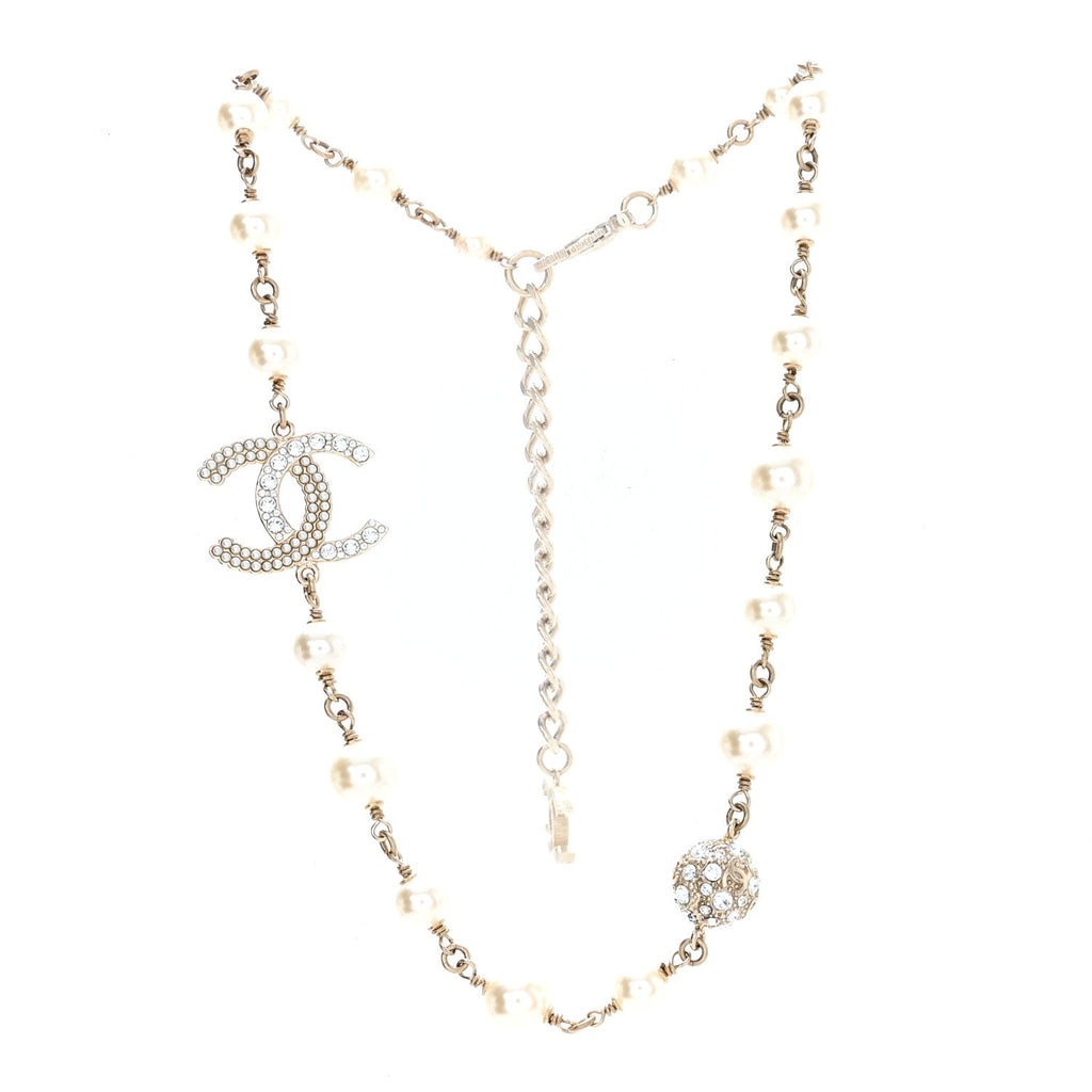 Pearl Crystal CC Short Necklace Gold