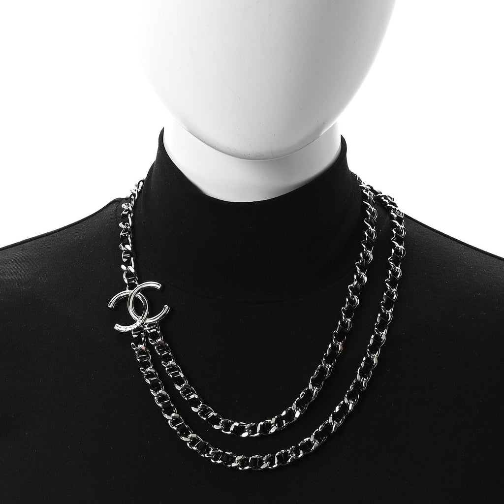 Metal Patent CC Double Chain Choker Black Silver