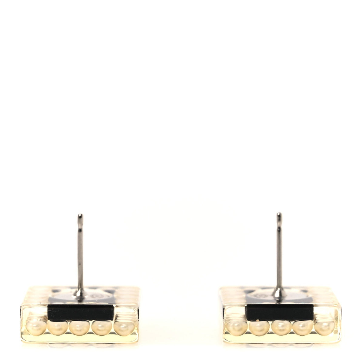 Pearl Resin Square CC Earrings Black Transparent