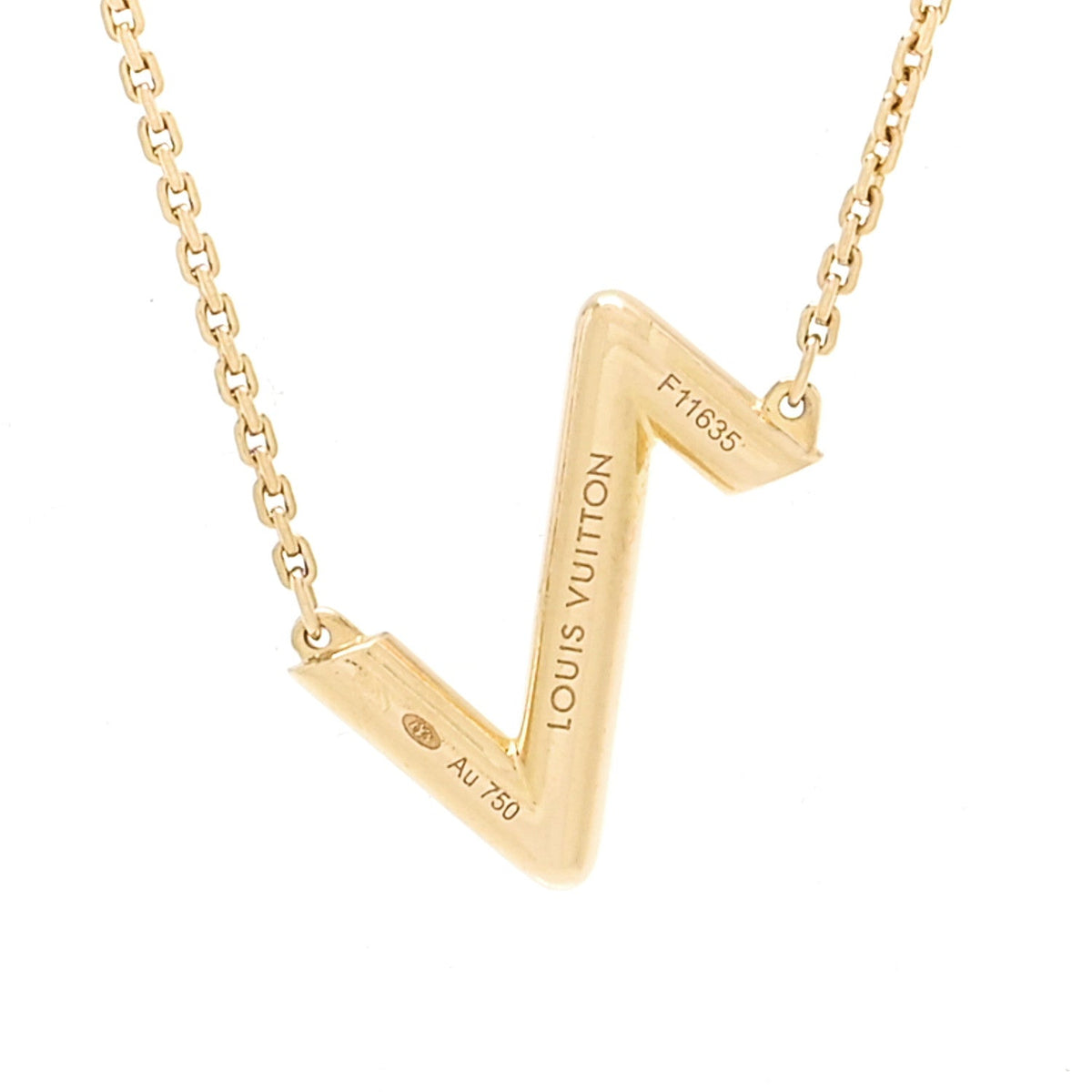 18K Yellow Gold LV Volt Upside Down Pendant Necklace