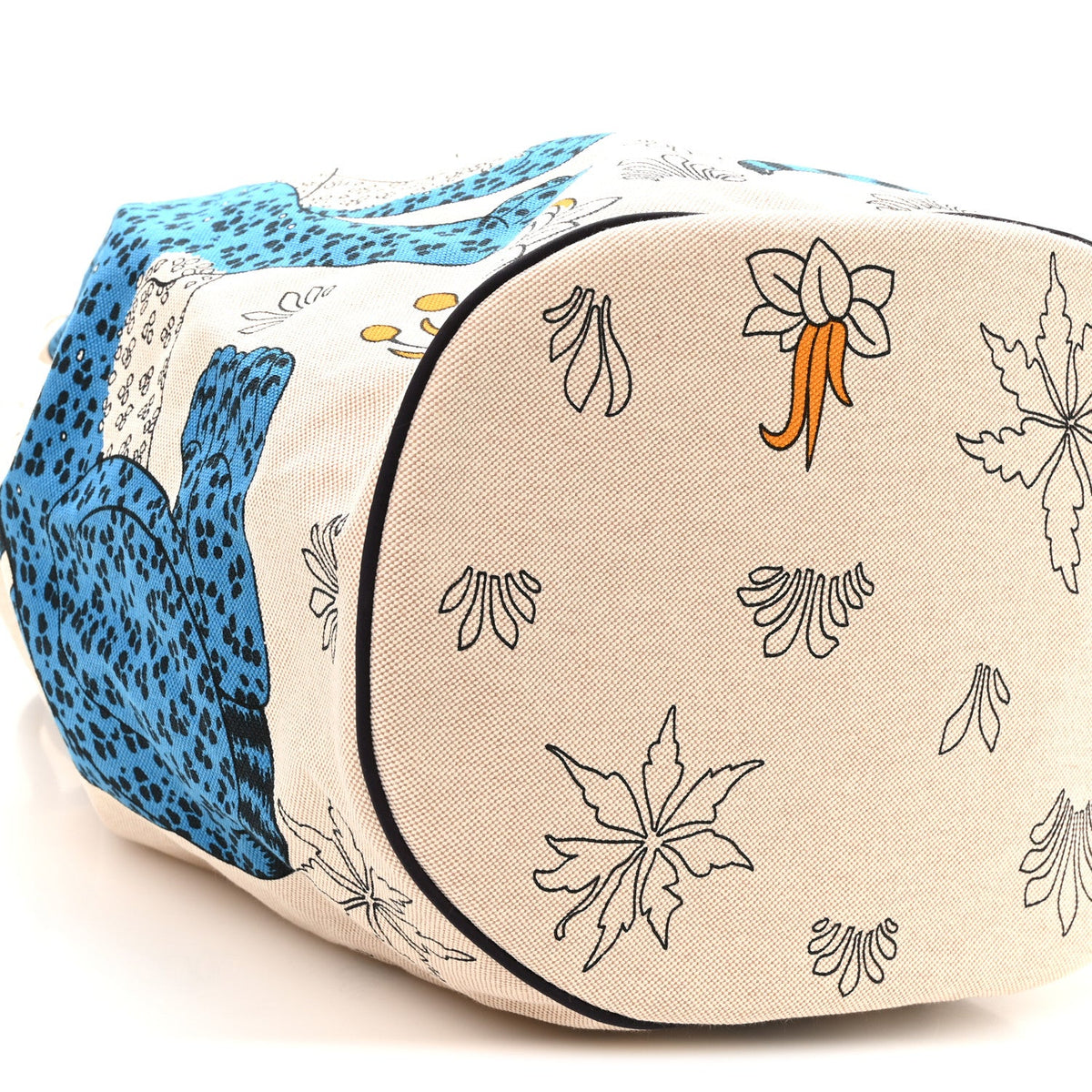 Cotton Canvas Les Leopards Tote Bag Bleu Sable