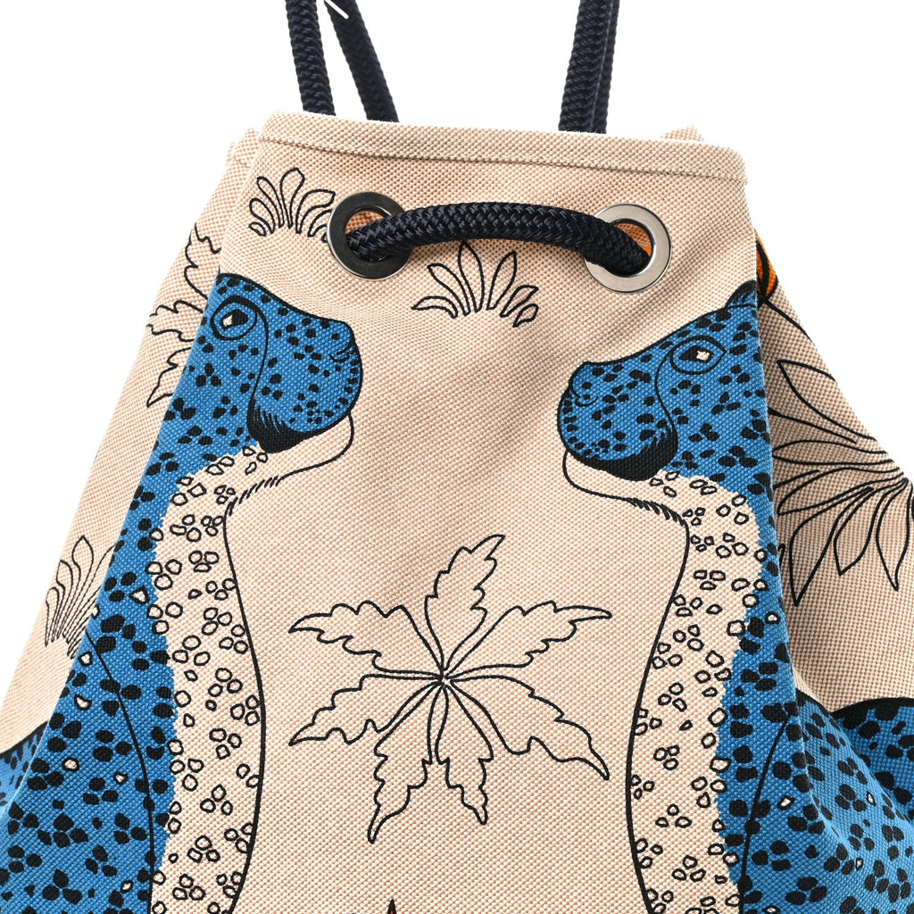 Cotton Canvas Les Leopards Tote Bag Bleu Sable