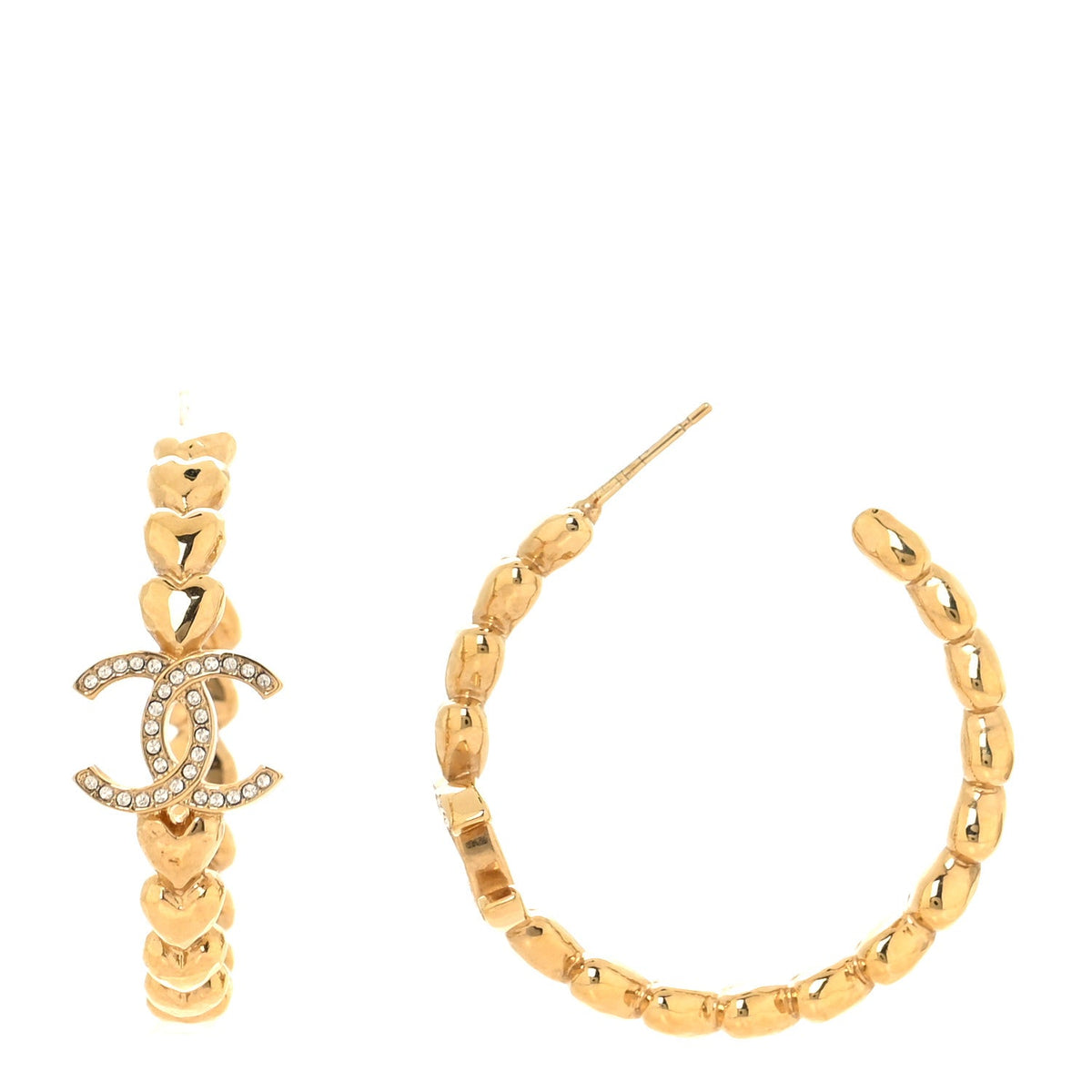 Crystal Heart CC Hoop Earrings Gold