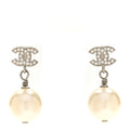 Crystal Pearl CC Drop Earrings Silver