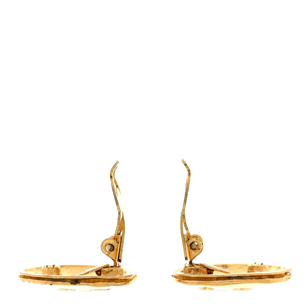 Round CC Clip On Earrings Gold
