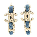 Metal Denim CC Chain Hoop Earrings Gold Blue