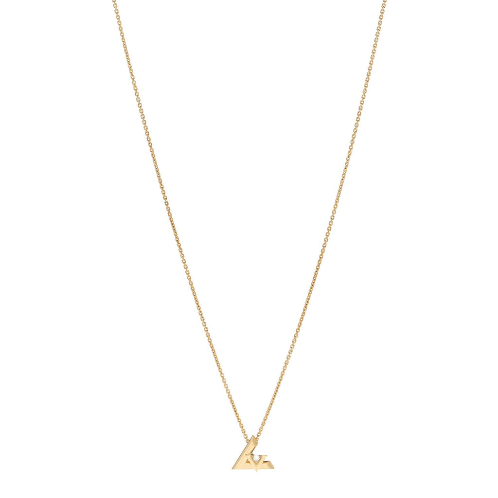 18K Yellow Gold Diamond Small LV Volt One Pendant Necklace