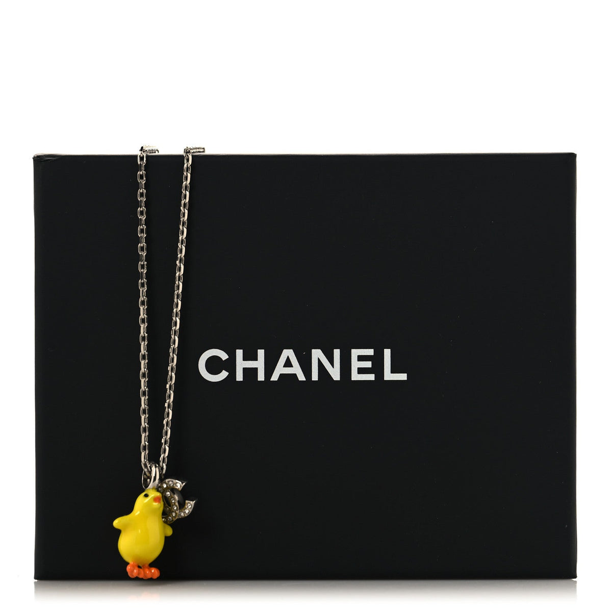 Metal Resin Strass Crystal CC Baby Chick Pendant Necklace Silver Yellow Orange