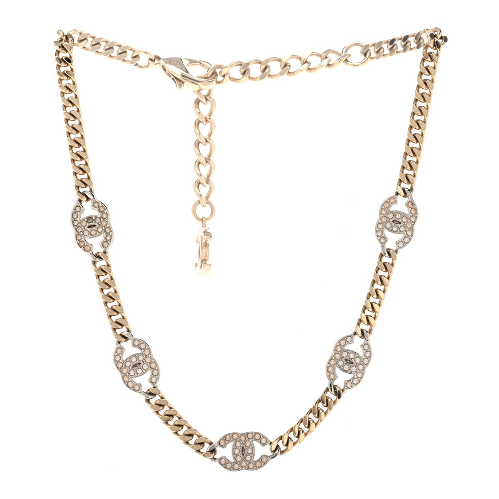 Crystal Chain CC Necklace Gold Silver