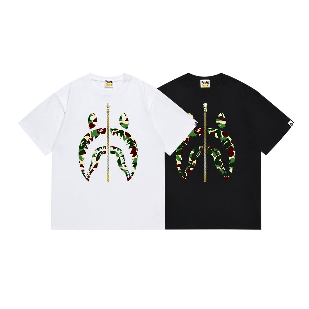 BAPE Green Camo Shark Zip Graphic T-Shirt