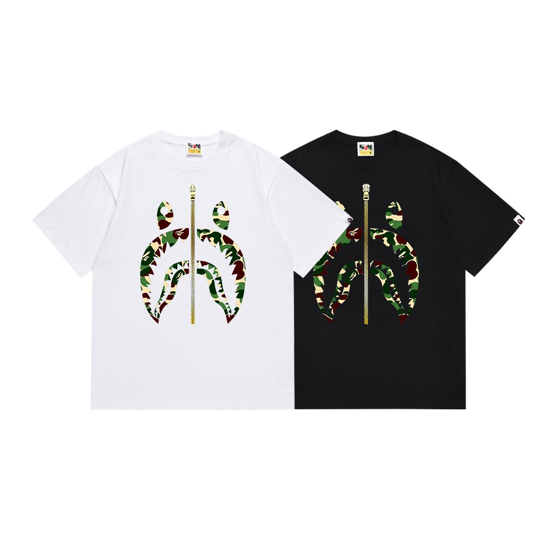 BAPE Green Camo Shark Zip Graphic T-Shirt