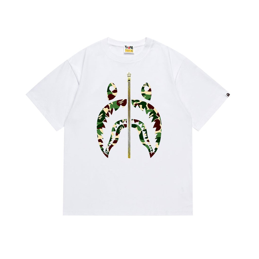 BAPE Green Camo Shark Zip Graphic T-Shirt