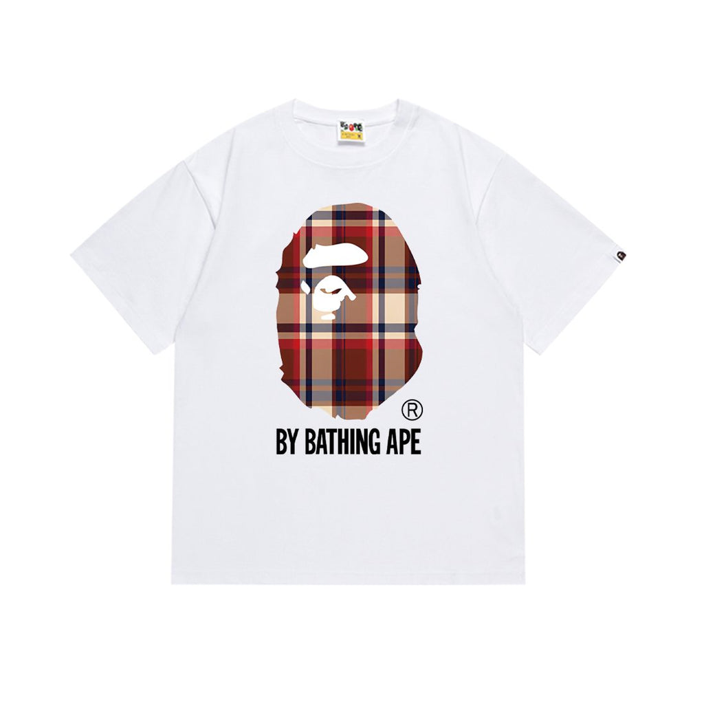 BAPE Red Plaid Ape Head Graphic T-Shirt