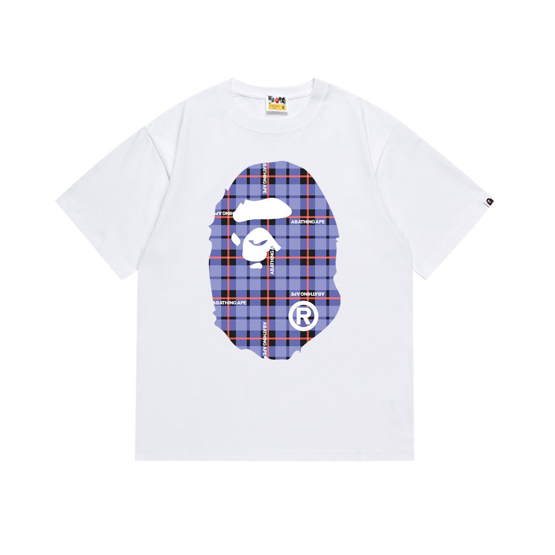 BAPE Purple Plaid Ape Head Graphic T-Shirt