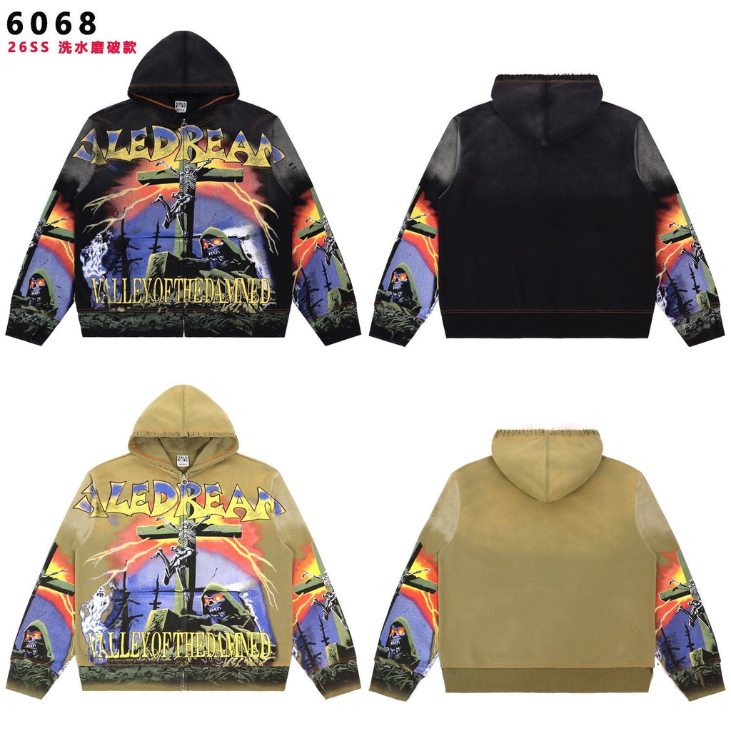 VALE USA Valley of the Damned Skeleton Graphic Zip Hoodie