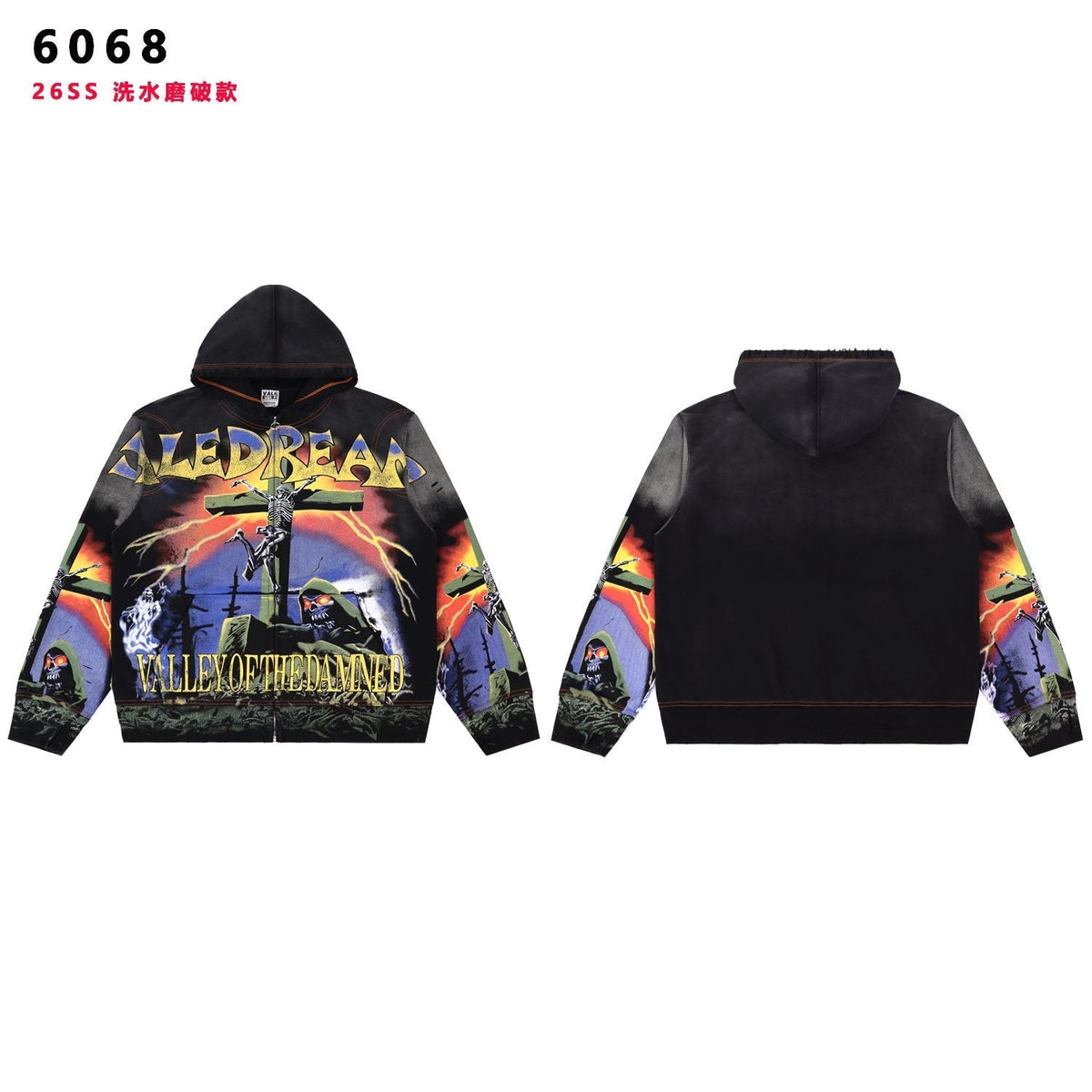 VALE USA Valley of the Damned Skeleton Graphic Zip Hoodie