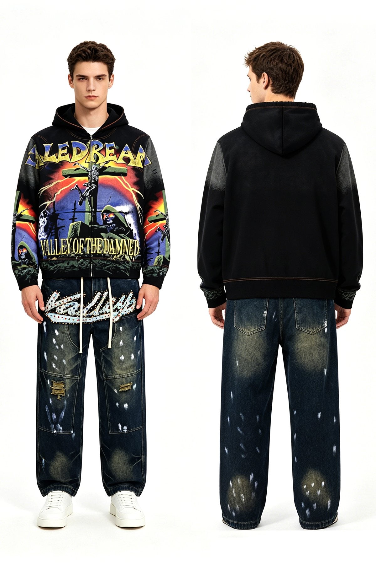 VALE USA Valley of the Damned Skeleton Graphic Zip Hoodie