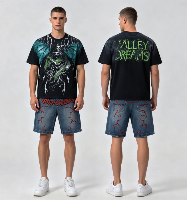 Valley Dreams Gothic Bat Skull Graphic T-Shirt