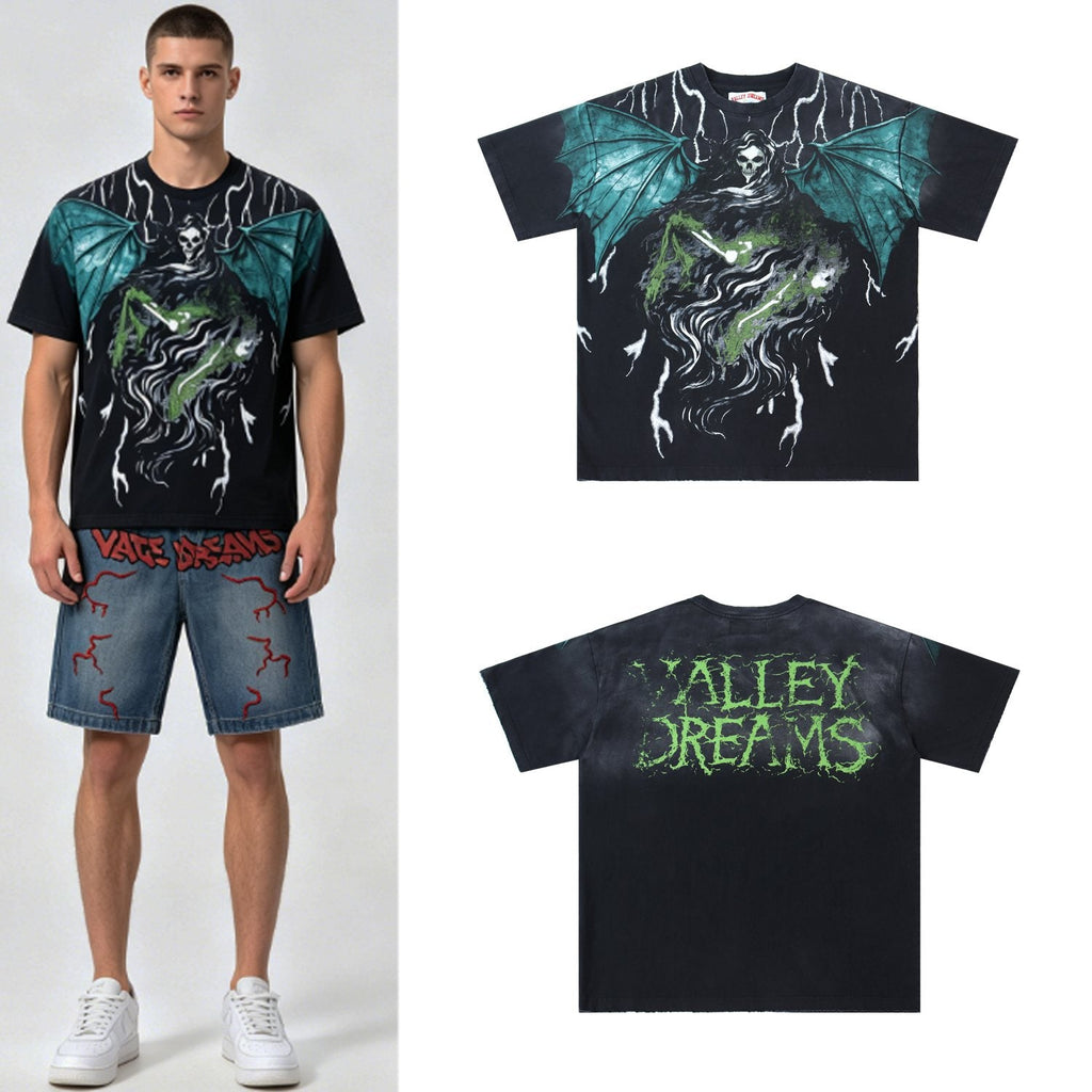 Valley Dreams Gothic Bat Skull Graphic T-Shirt