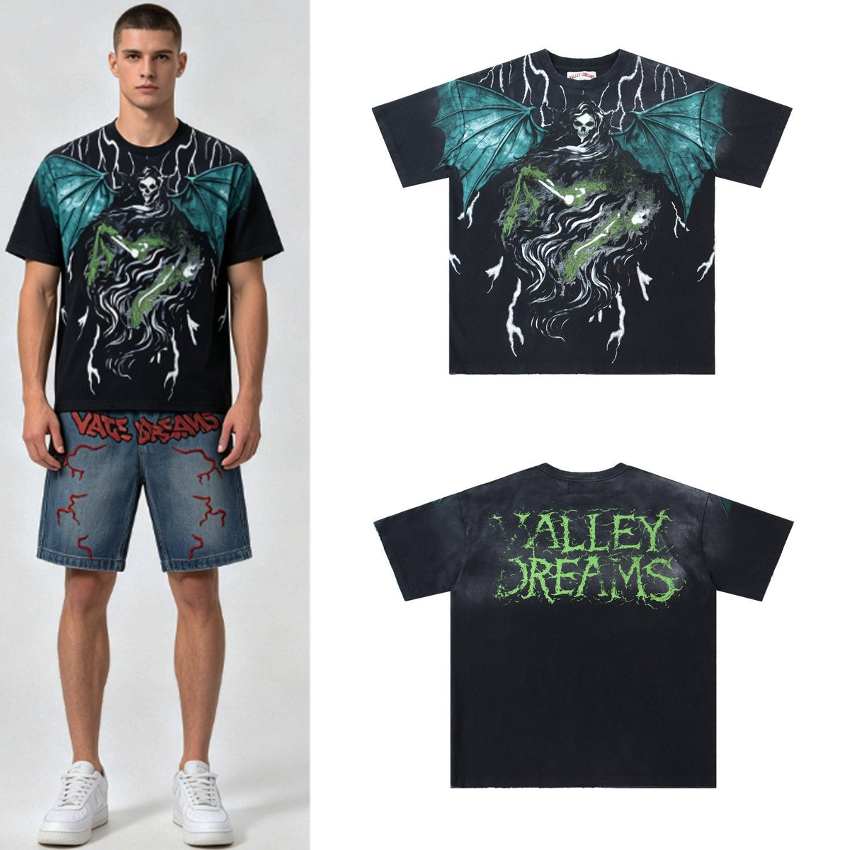 Valley Dreams Gothic Bat Skull Graphic T-Shirt