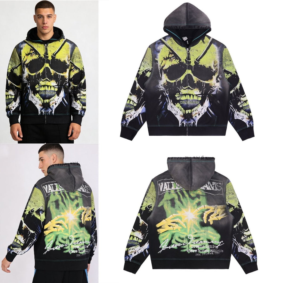 VALE USA Valley Dreams Skull Graphic Zip Hoodie
