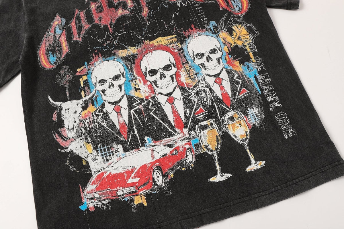 Godspeed Washed Black Skull Car Graphic T-Shirt