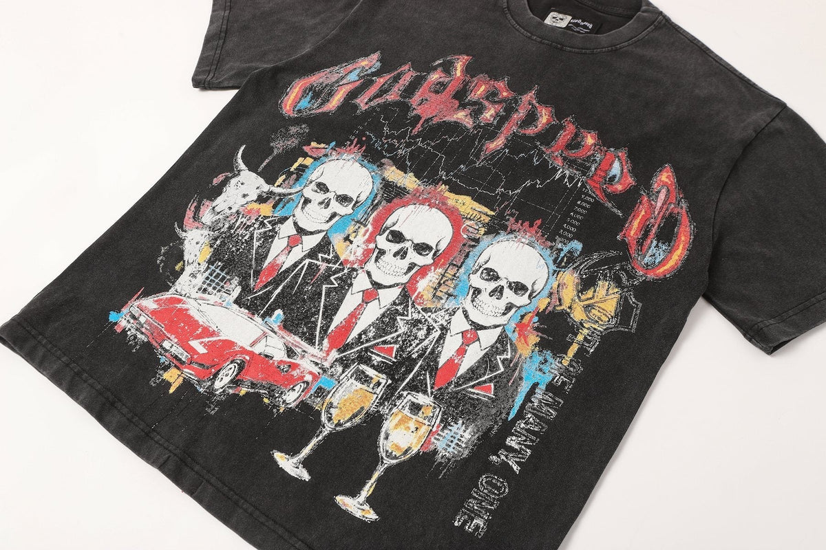 Godspeed Washed Black Skull Car Graphic T-Shirt