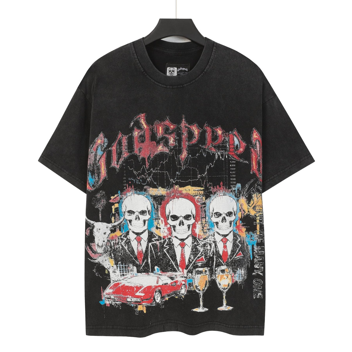 Godspeed Washed Black Skull Car Graphic T-Shirt