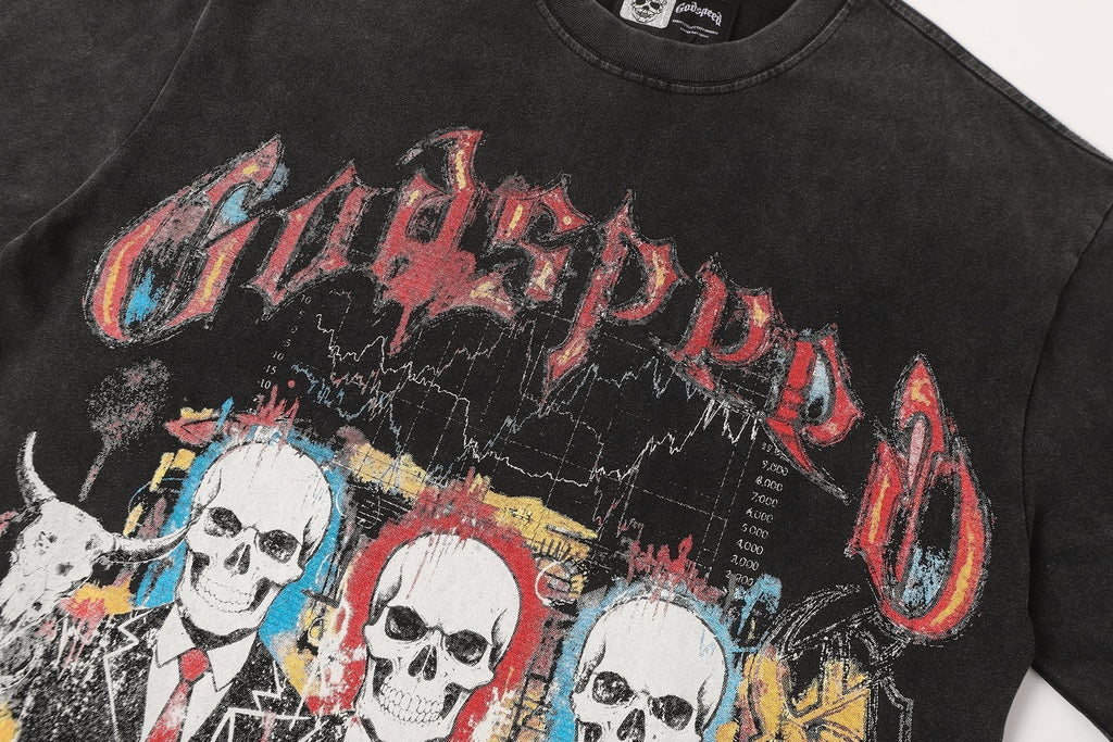 Godspeed Washed Black Skull Car Graphic T-Shirt