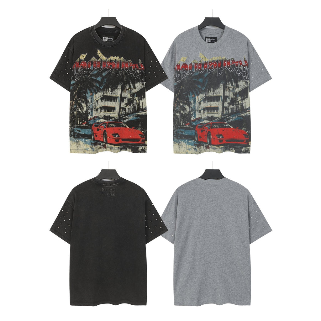 Godspeed Car & Building Graphic Studded-Sleeve T-Shirt