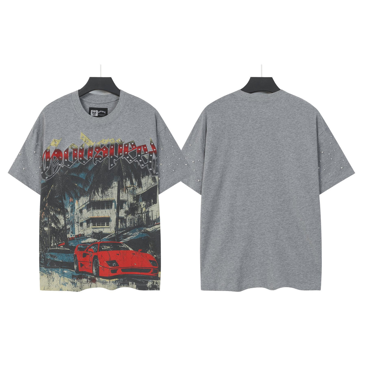 Godspeed Car & Building Graphic Studded-Sleeve T-Shirt