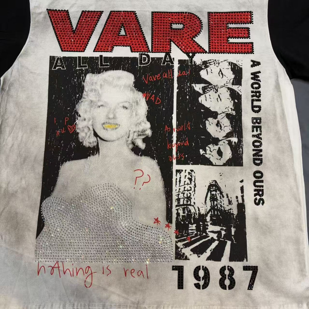 VARE ALL DAY Washed Contrast-Sleeve Graphic T-Shirt