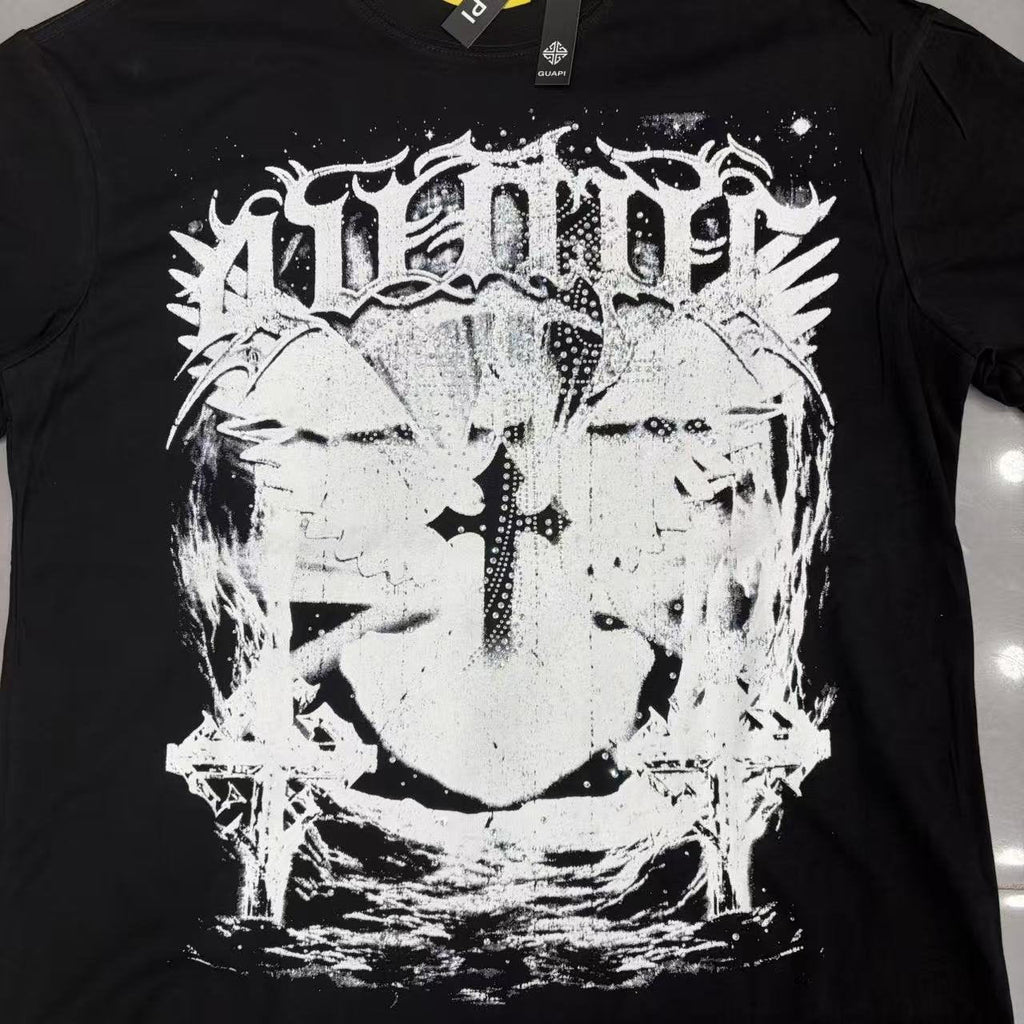 GUAPI Distressed Rhinestone Graphic T-Shirt