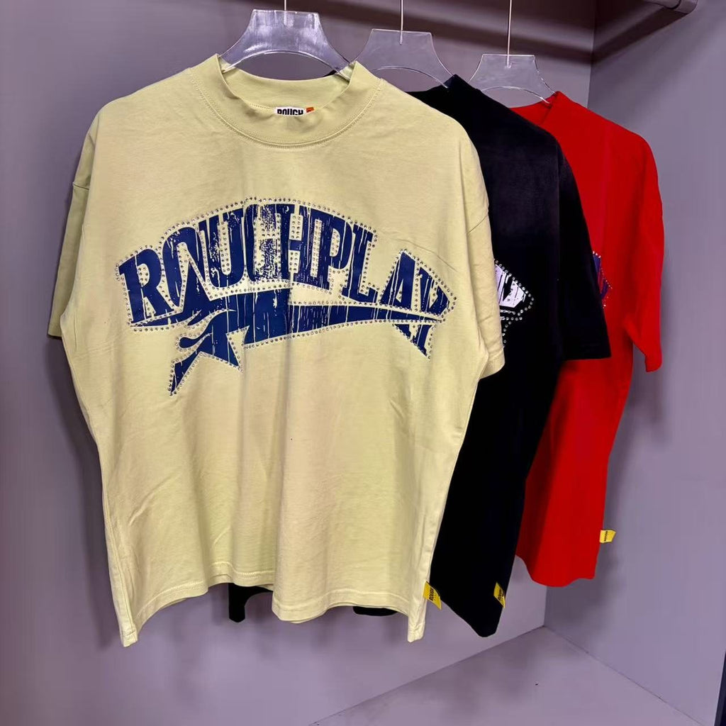 Rough Play Rhinestone Letter Graphic T-Shirt
