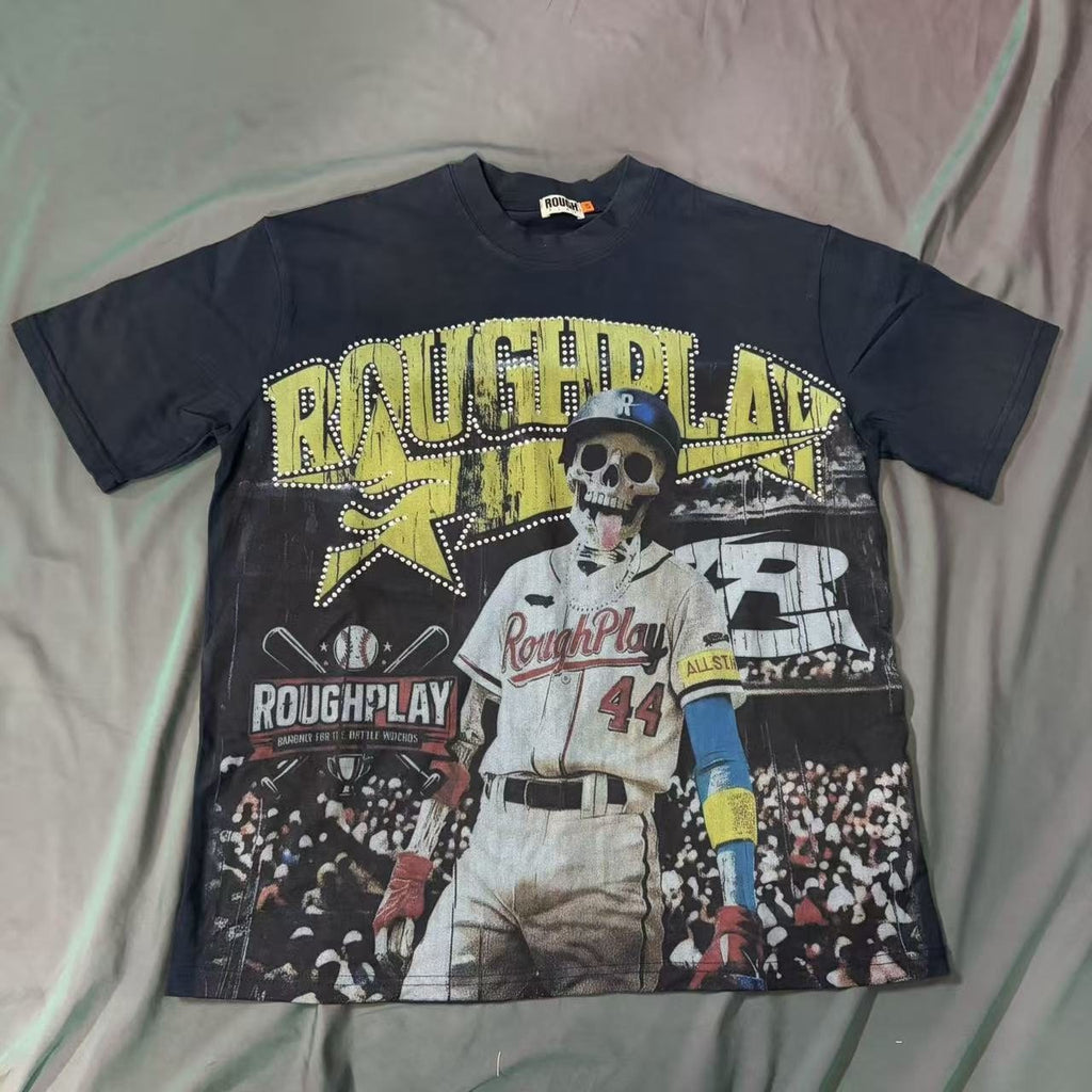 Rough Play Baseball Skeleton Graphic T-Shirt