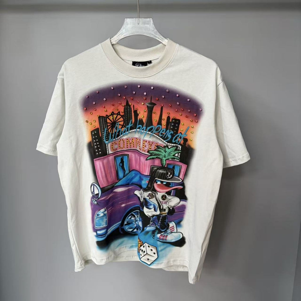 TRIPLE SEVENS Cream Rhinestone Graphic Short-Sleeve T-Shirt