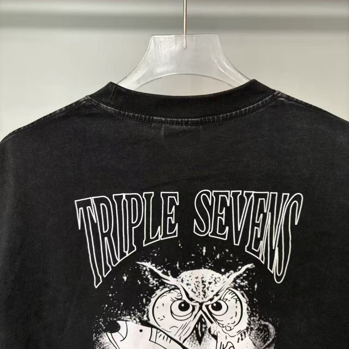 TRIPLE SEVENS Washed Black Front & Back Graphic T-Shirt