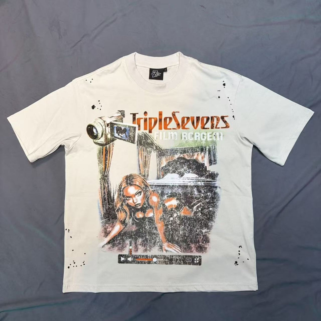 TRIPLE SEVENS Cream Front & Back Graphic T-Shirt