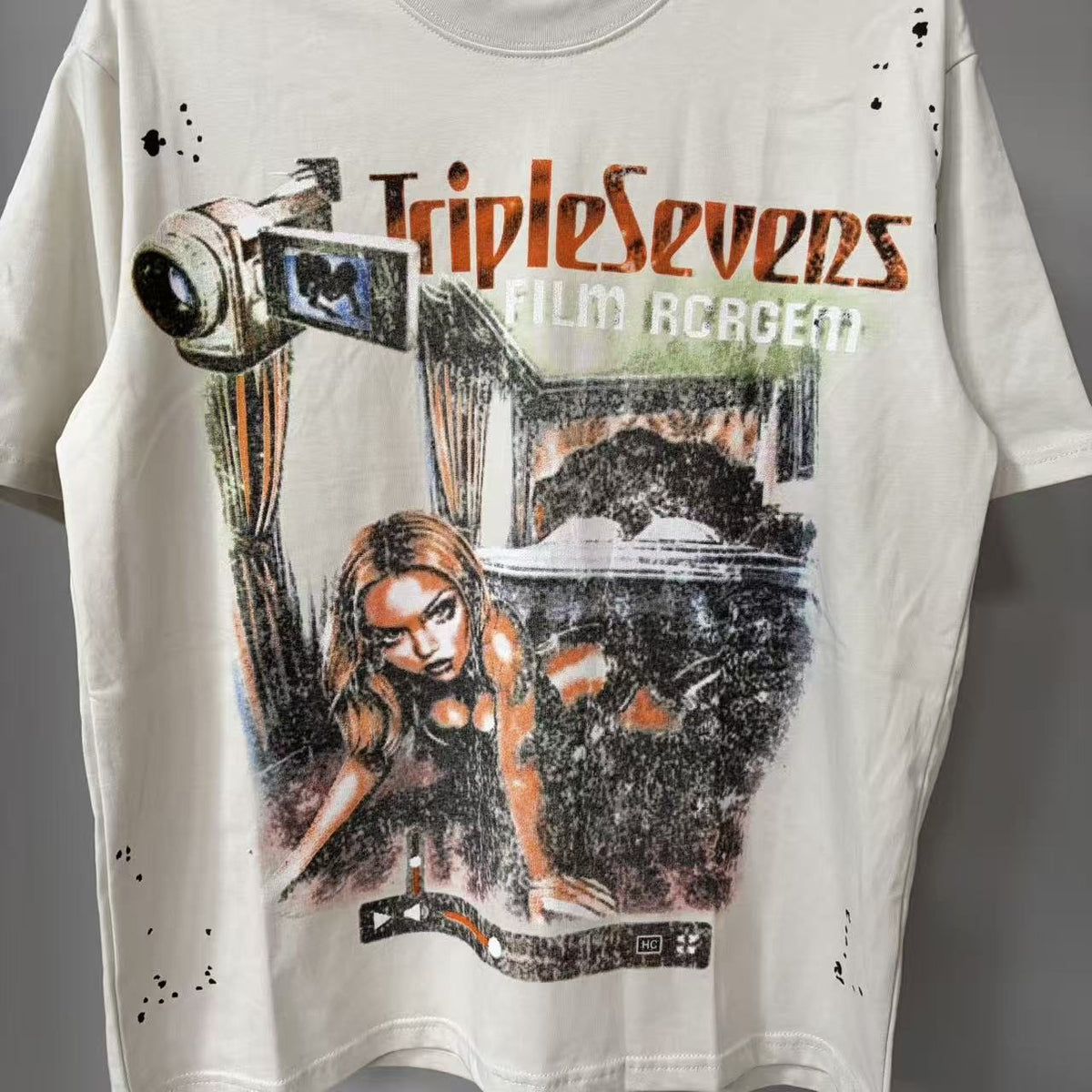 TRIPLE SEVENS Cream Front & Back Graphic T-Shirt