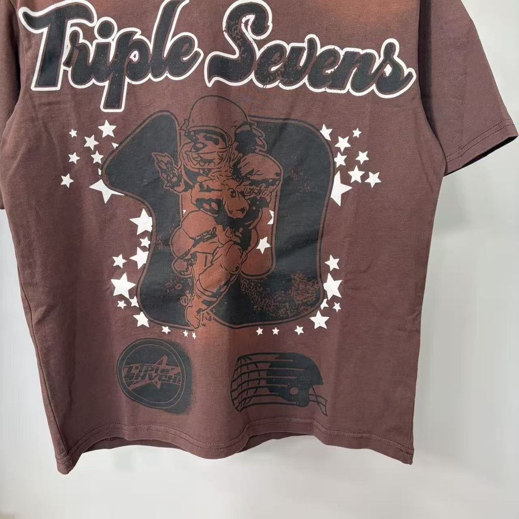 Triple Sevens Brown Front & Back Graphic T-Shirt