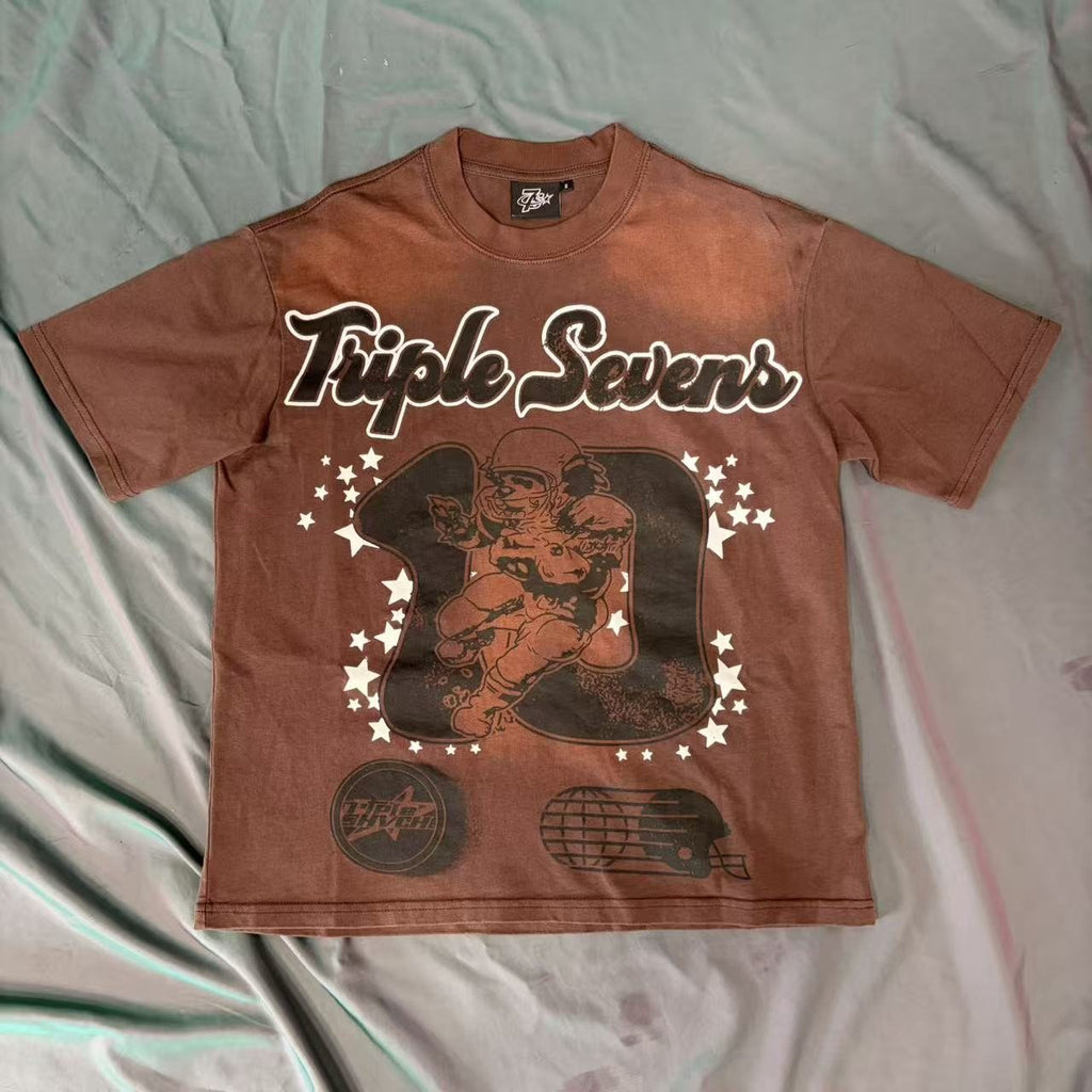 Triple Sevens Brown Front & Back Graphic T-Shirt