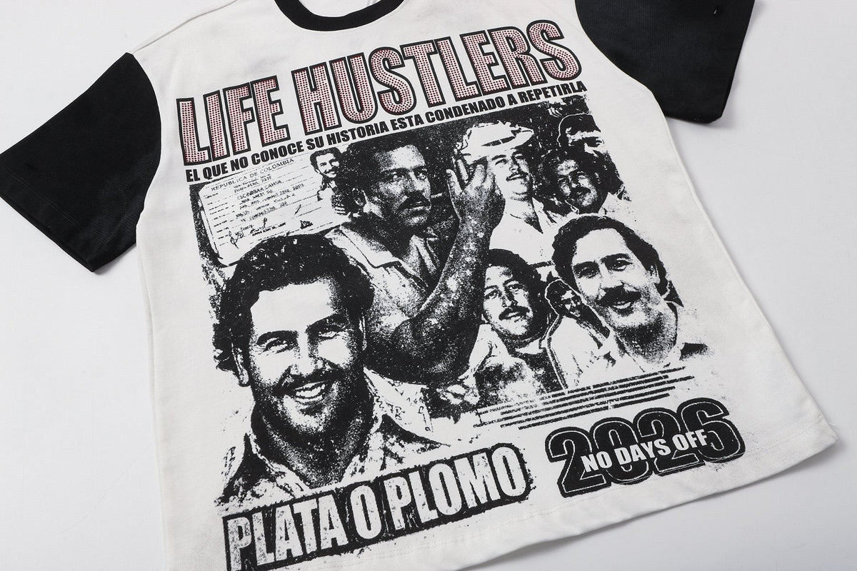Life Hustlere Contrast-Sleeve Graphic T-Shirt
