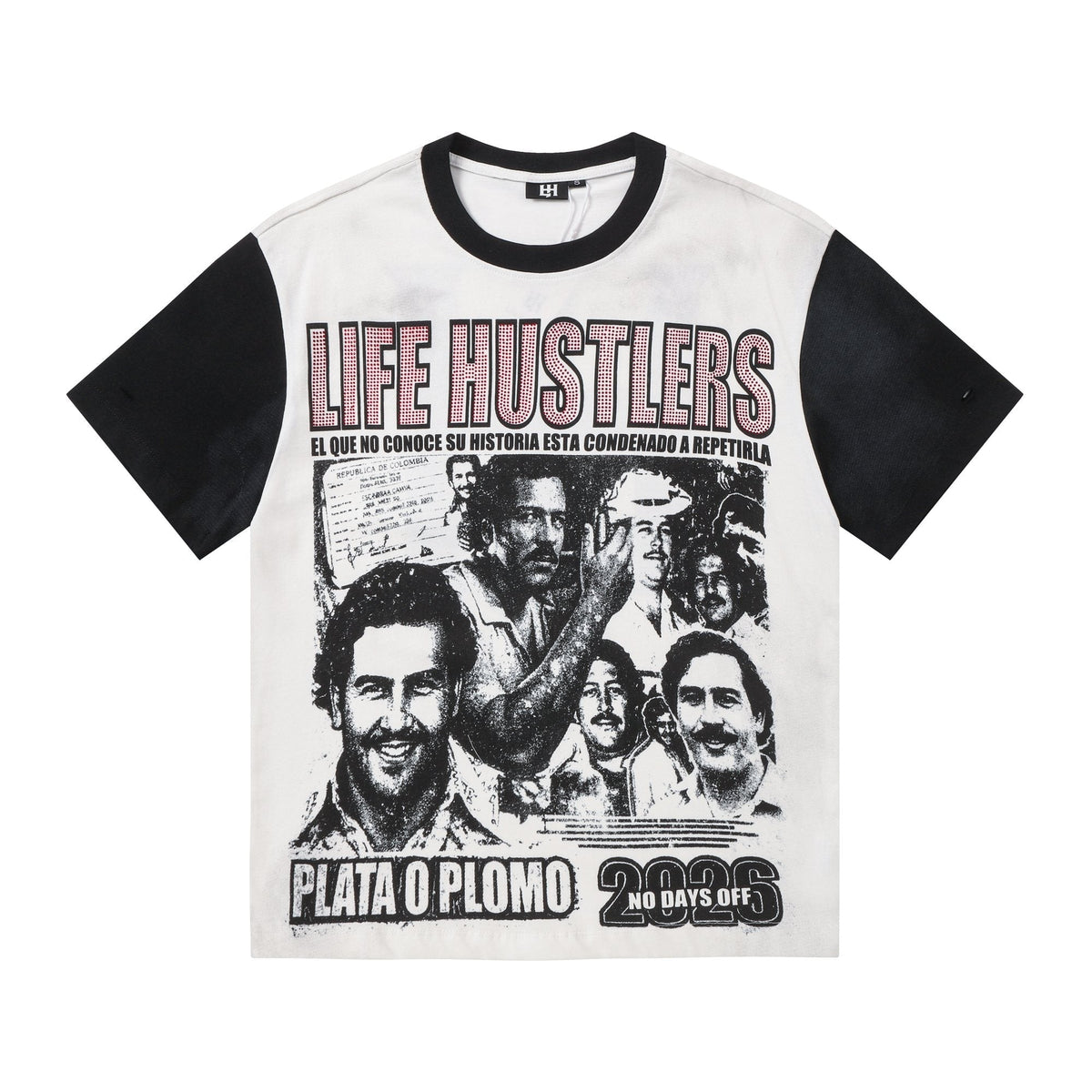 Life Hustlere Contrast-Sleeve Graphic T-Shirt