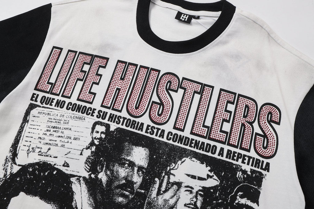 Life Hustlere Contrast-Sleeve Graphic T-Shirt