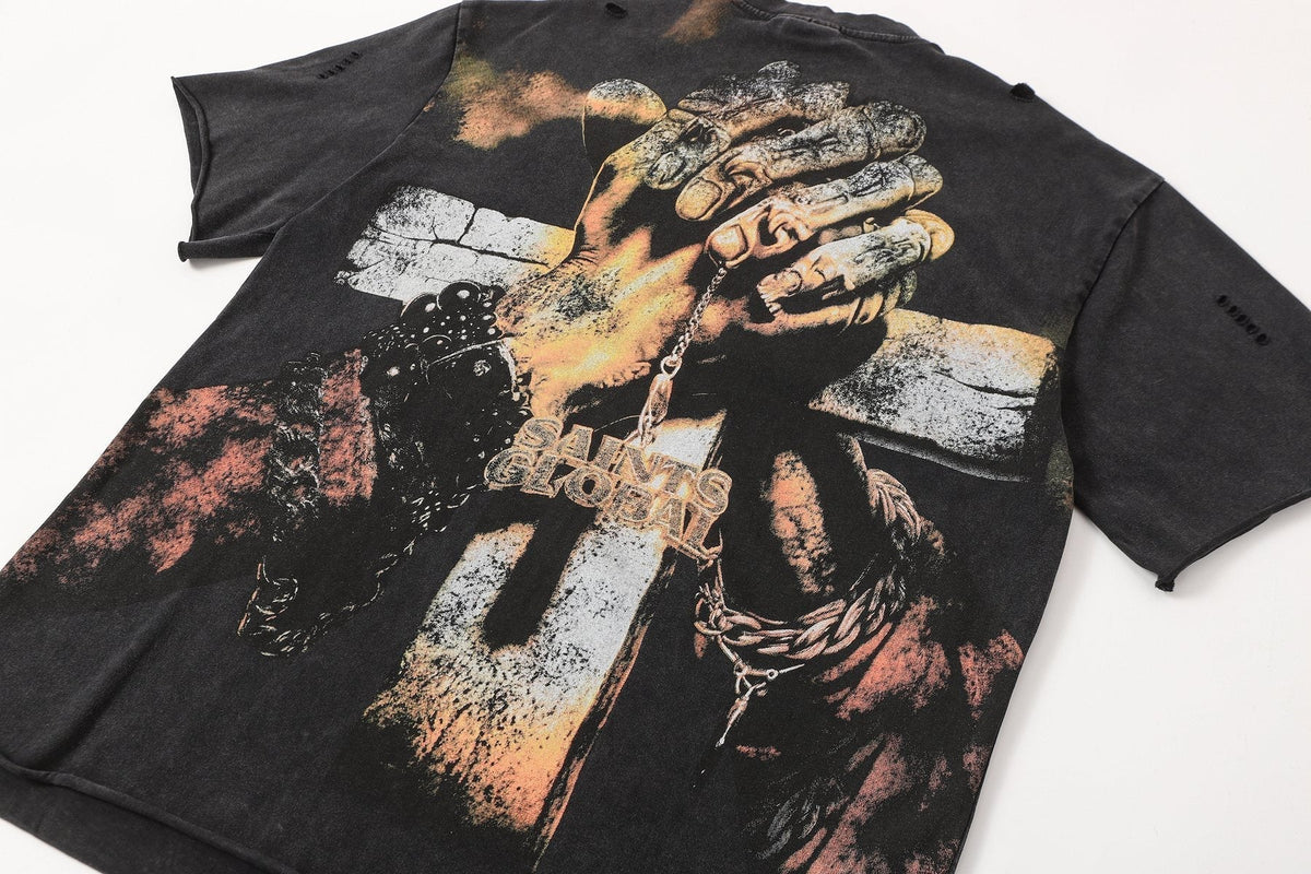SAINT Washed Black Front & Back Graphic T-Shirt