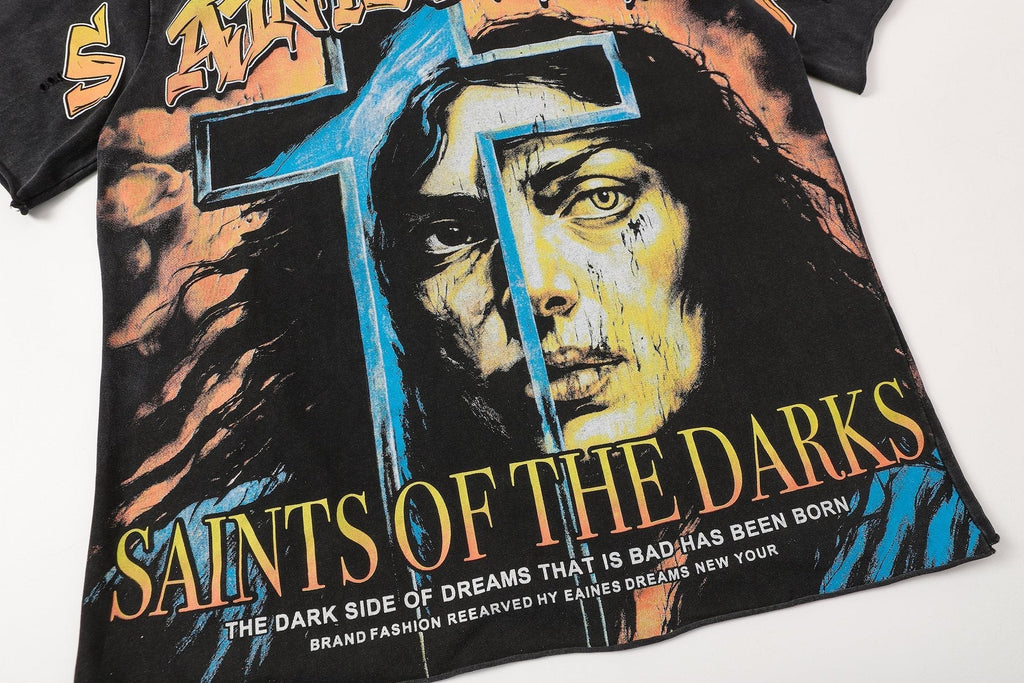 SAINT Washed Black Front & Back Graphic T-Shirt