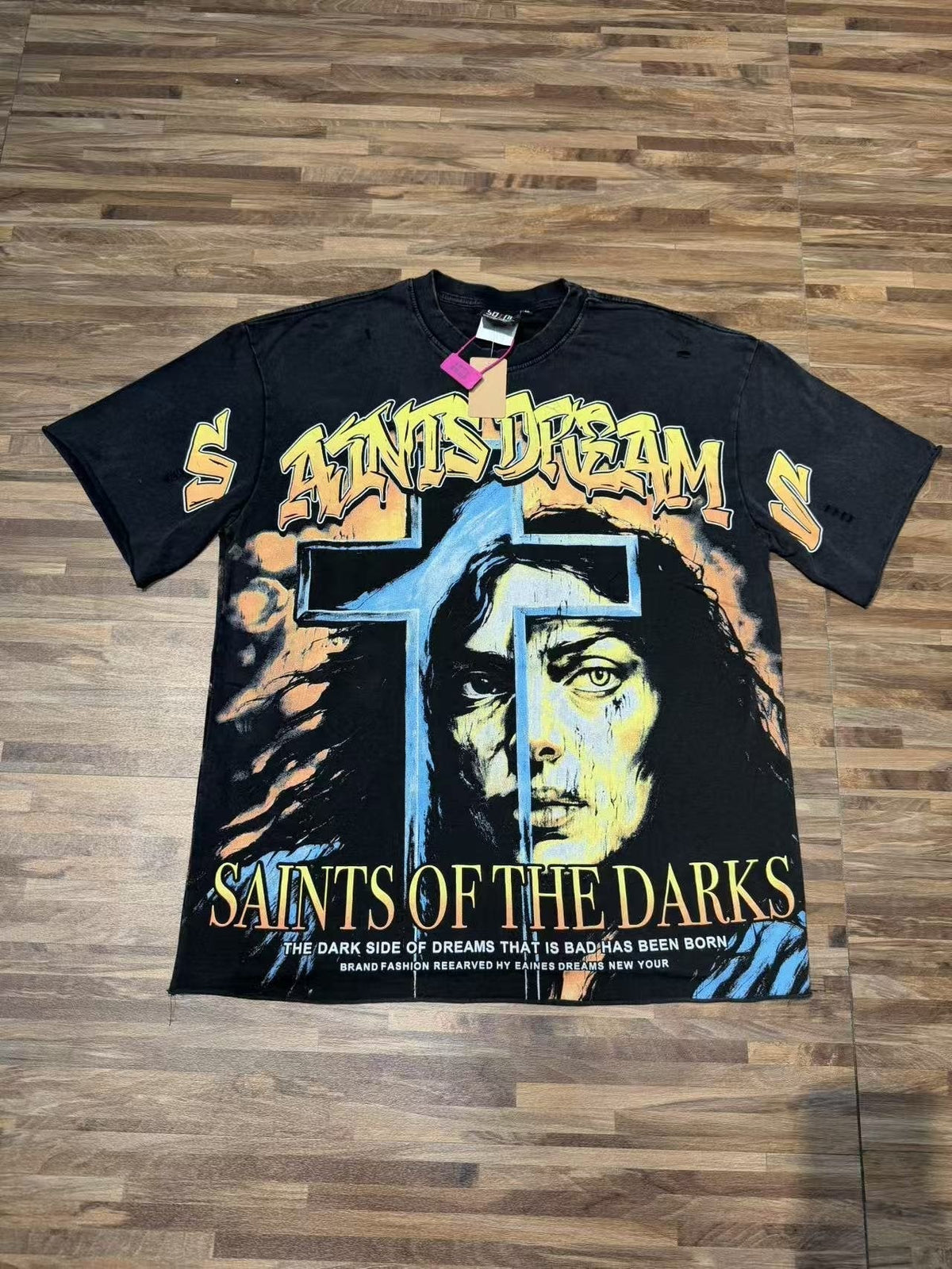 SAINT Washed Black Front & Back Graphic T-Shirt
