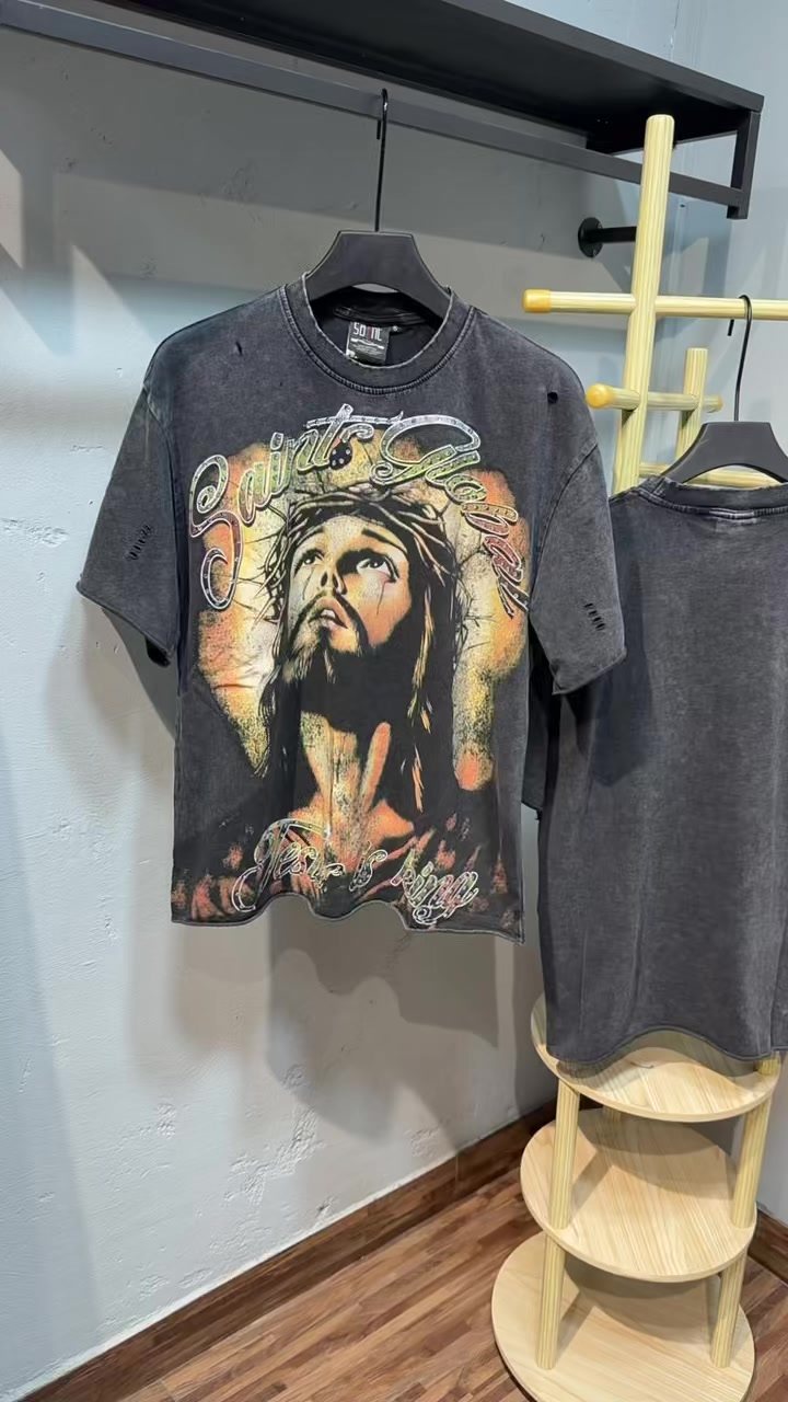SAINT Jesus Graphic Washed Black T-Shirt