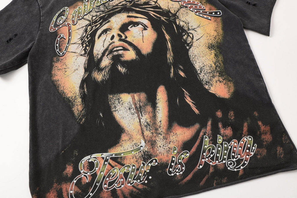 SAINT Jesus Graphic Washed Black T-Shirt